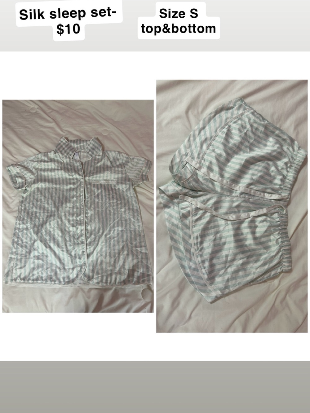 Silk Striped Sleep Set - Light Blue & White